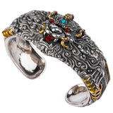 S925 Sterling Silver Bracelet Carving Brave Xiu Retro Chinese Hip-Hop Wind