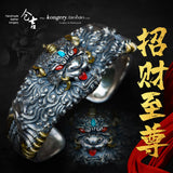 S925 Sterling Silver Bracelet Carving Brave Xiu Retro Chinese Hip-Hop Wind