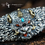 S925 Sterling Silver Bracelet Carving Brave Xiu Retro Chinese Hip-Hop Wind