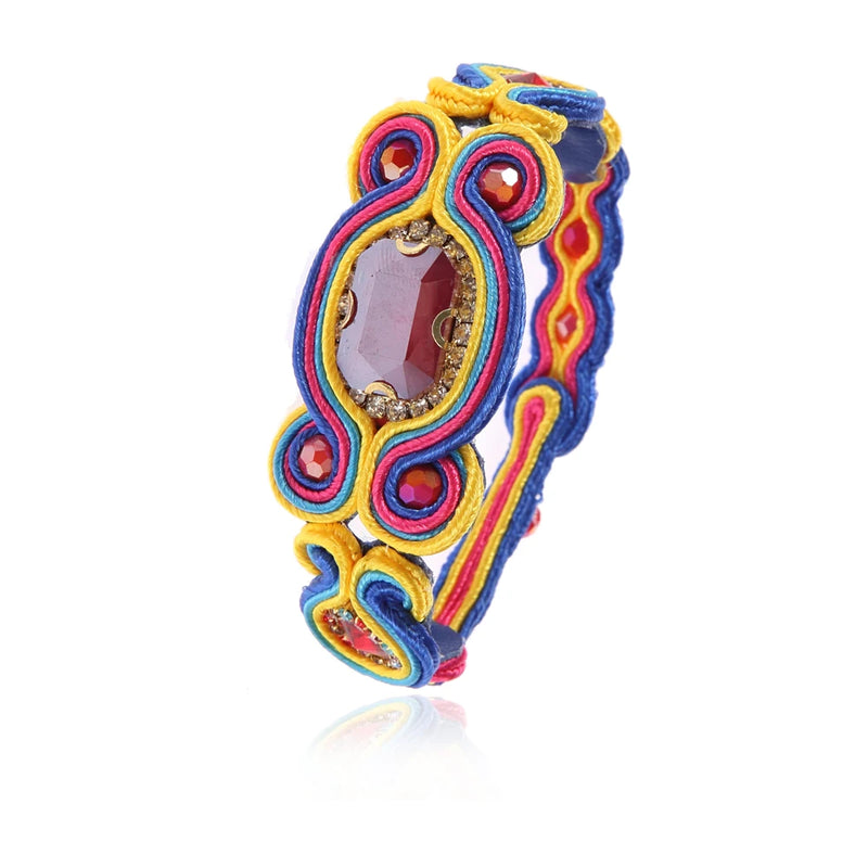 Soutache Colour Bracelets Ethnic Boho Leather Crystal Weaving Bracelet