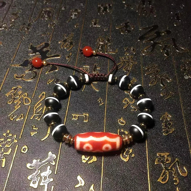 Red/White DZI Dragon Agate Beads Bracelet