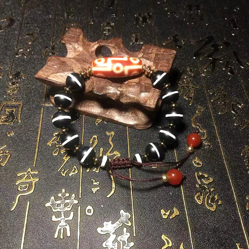 Red/White 9 Eye DZI Dragon Agate Bracelet