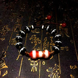 Red Line Pattern DZI Barbell Agate Bracelet
