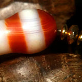 Red Line Pattern DZI Barbell Agate Bracelet