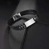 Men's Stainless Steel Braided Rope Bracelet with Blank Plate