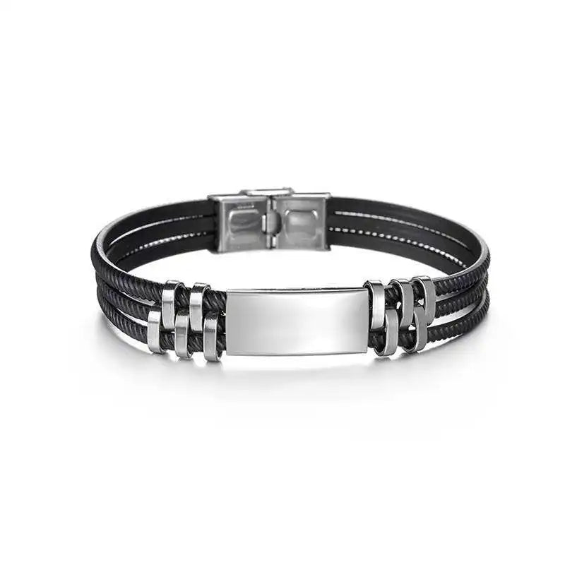 Men's Stainless Steel Braided Rope Bracelet with Blank Plate