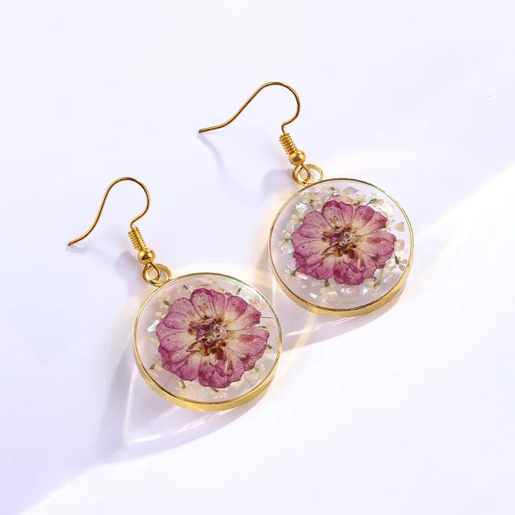 Handmade Dried Flower Earring Natural Pressed Flower Jewelry Epoxy Resin