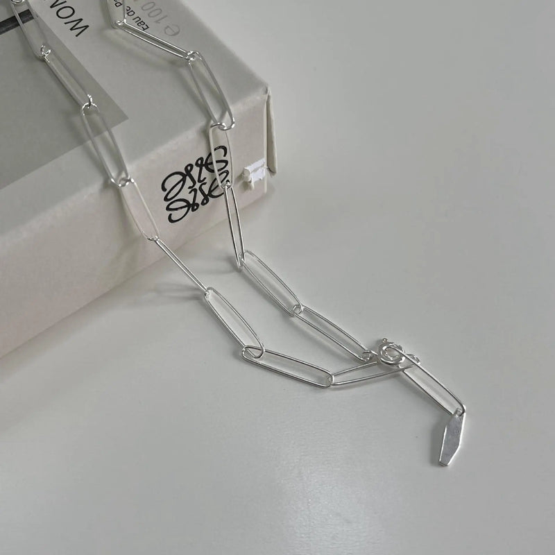 925 Sterling Silver Necklace Choker Rectangular Chain Jewelry