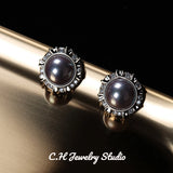 Colorful Grey Freshwater Pearl Stud Earrings 925 Silver Hypoallergenic Jewelry