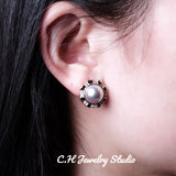 Colorful Grey Freshwater Pearl Stud Earrings 925 Silver Hypoallergenic Jewelry