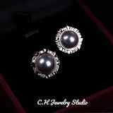 Colorful Grey Freshwater Pearl Stud Earrings 925 Silver Hypoallergenic Jewelry
