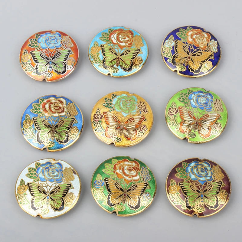 Enamel Butterfly Round Bead Cloisonne Filigree Copper DIY Jewelry Making