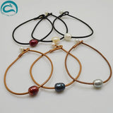 Handwork Leather Pearl Jewellery Brown Bracelet