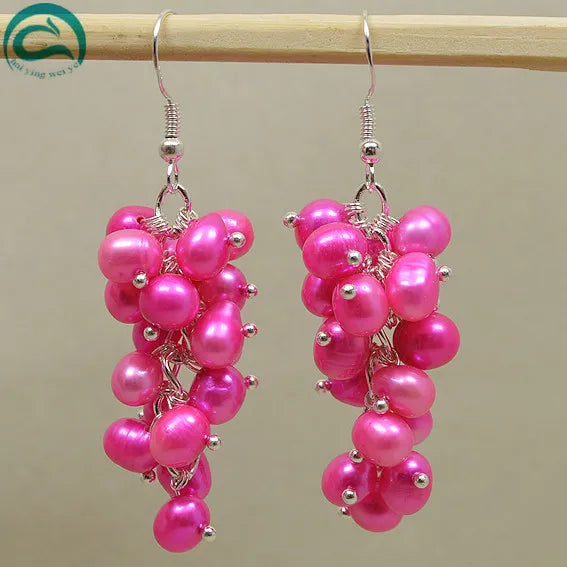 Handwork Pearl Earrings, Natural Freshwater Pearls, 925 Silver Dangle Earring