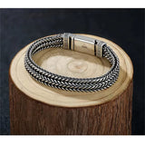 Handwoven 925 Silver Men's Bracelet Retro Chain Birthday Gift Bangle