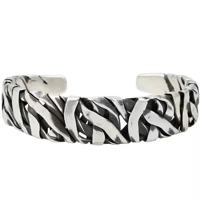 Handwoven 925 Silver Bracelet Men's Retro Small Bangle