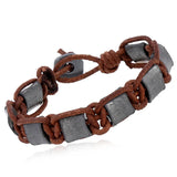 Handwoven Leather Bracelet Cowhide Rope+Metal Beads Men's Jewelry