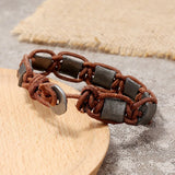 Handwoven Leather Bracelet Cowhide Rope+Metal Beads Men's Jewelry