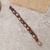 Handwoven Leather Bracelet Cowhide Rope+Metal Beads Men's Jewelry
