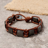 Handwoven Leather Bracelet Cowhide Rope+Metal Beads Men's Jewelry