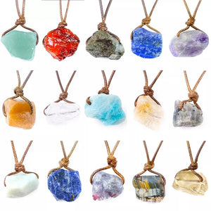 Handwoven Rope Necklace with Ore Pendant Natural Crystal Stone