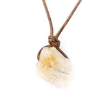 Handwoven Rope Necklace with Ore Pendant Natural Crystal Stone