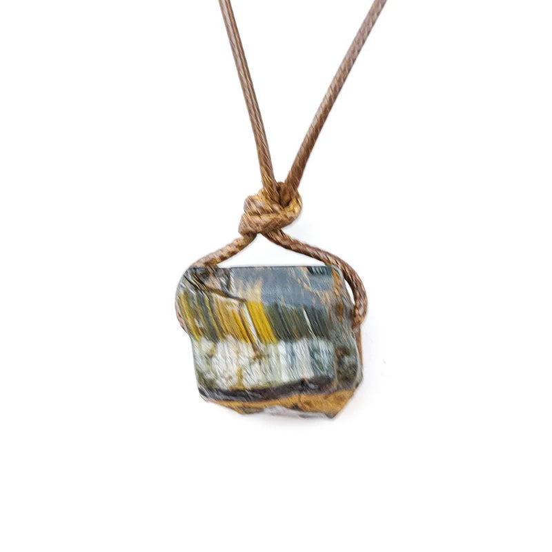 Handwoven Rope Necklace with Ore Pendant Natural Crystal Stone