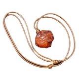 Handwoven Rope Necklace with Ore Pendant Natural Crystal Stone