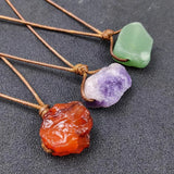 Handwoven Rope Necklace with Ore Pendant Natural Crystal Stone