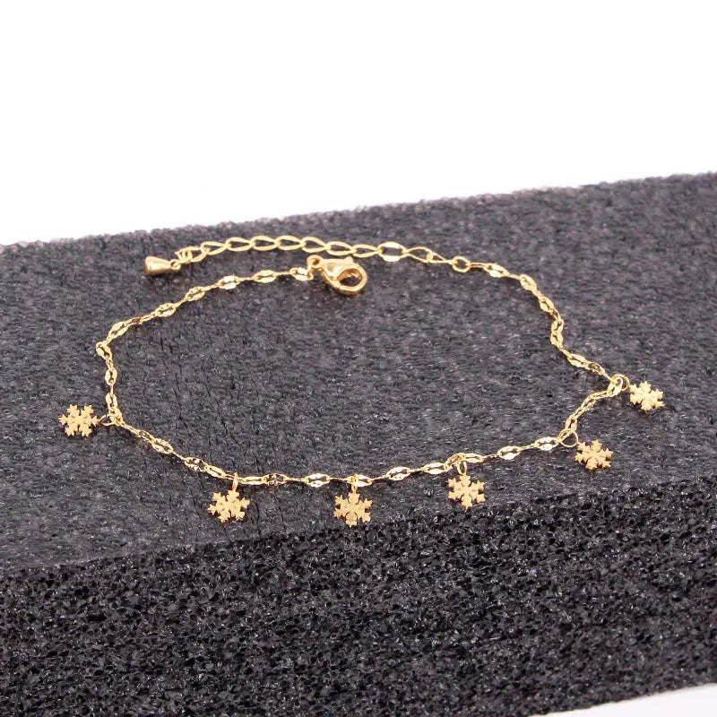 Snowflake Charm Anklet Set Titanium Steel Foot Jewelry for Women
