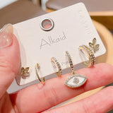 Geometric Cross Star Moon Unicorn Rhinestone Earrings Set