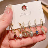 Geometric Cross Star Moon Unicorn Rhinestone Earrings Set