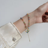 Japan Korea Colorful Crystal Square Beaded Necklace Short Choker