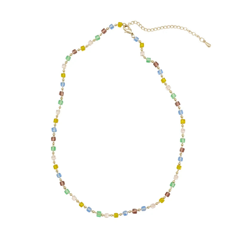 Japan Korea Colorful Crystal Square Beaded Necklace Short Choker