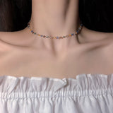 Japan Korea Colorful Crystal Square Beaded Necklace Short Choker