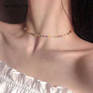 Japan Korea Colorful Crystal Square Beaded Necklace Short Choker