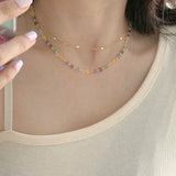 Japan Korea Colorful Crystal Square Beaded Necklace Short Choker