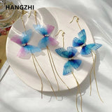 Purple Butterfly Tassel Drop Earrings for Women Party Jewelry