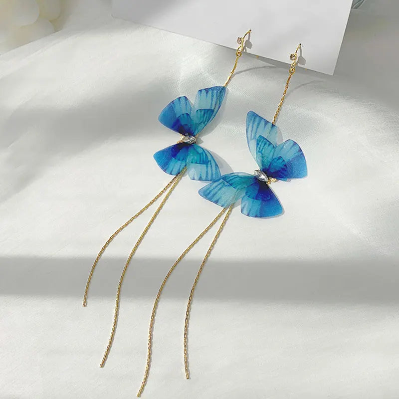 Purple Butterfly Tassel Drop Earrings for Women Party Jewelry
