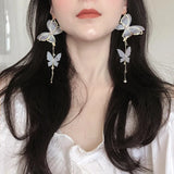 Purple Butterfly Tassel Drop Earrings for Women Party Jewelry
