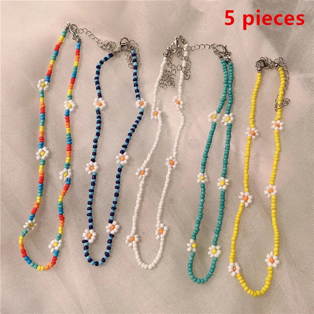 Daisy Flower Beads Choker Necklace Set for Women Girls