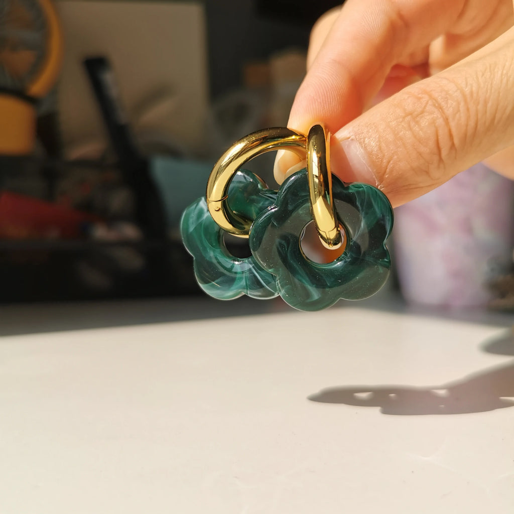 Colorful Flower Acrylic Resin Hoop Earrings for Women