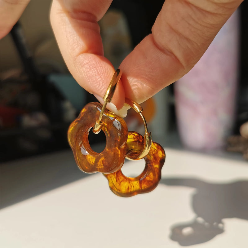 Colorful Flower Acrylic Resin Hoop Earrings for Women
