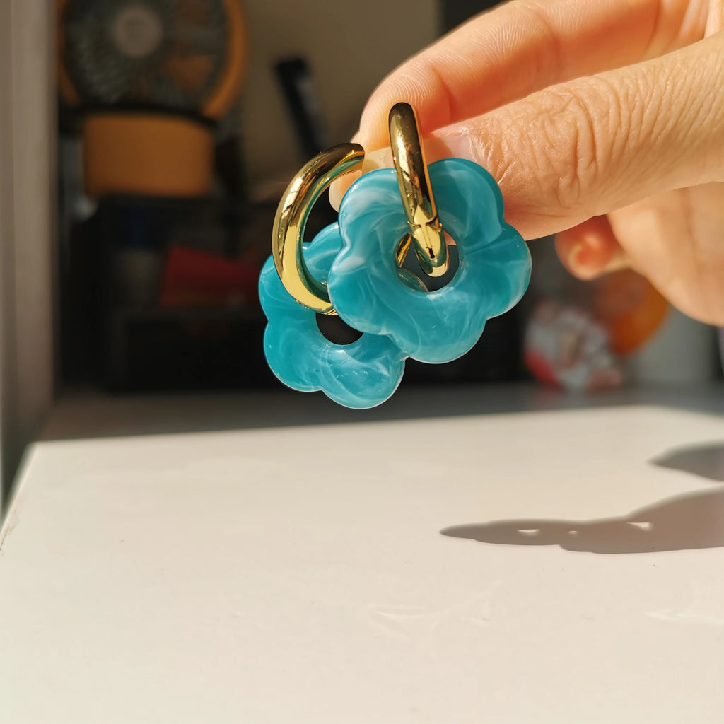 Colorful Flower Acrylic Resin Hoop Earrings for Women
