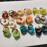 Colorful Flower Acrylic Resin Hoop Earrings for Women