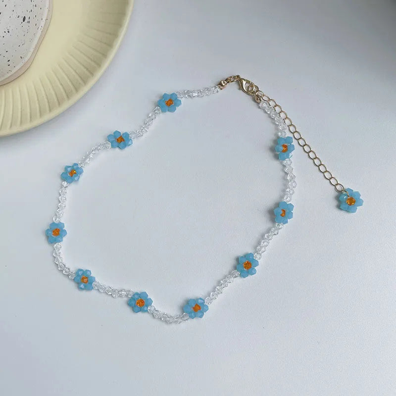 Crystal Daisy Flower Beaded Choker Necklace for Women Girls