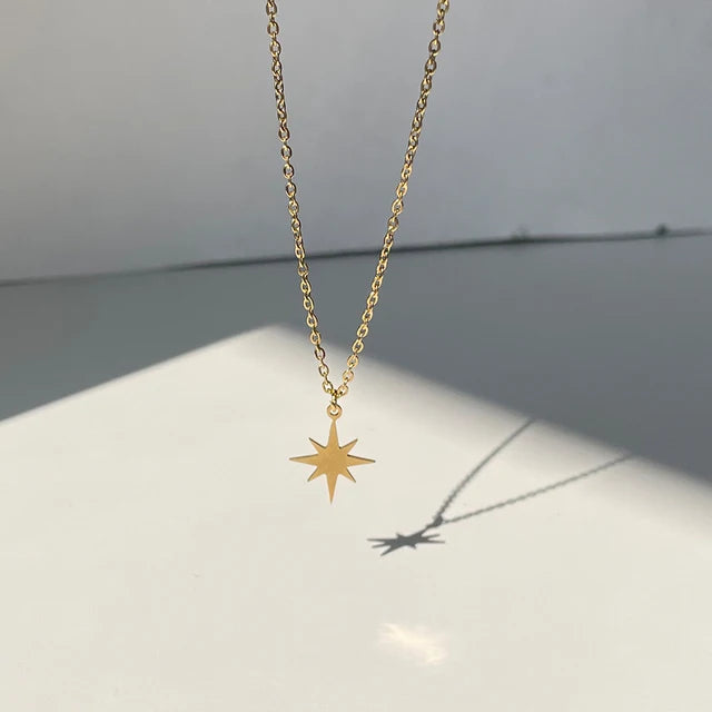 Water Drop Star Pendant Necklace for Women Stainless Steel Jewelry