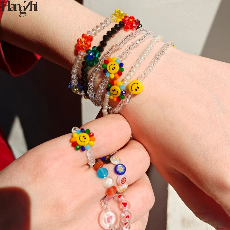 Sunflower Rainbow Smiley Face Bracelet