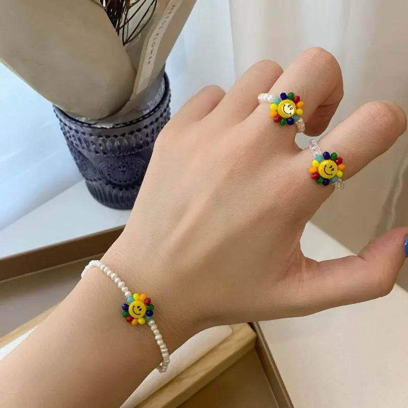 Sunflower Rainbow Smiley Face Bracelet