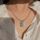 Metal Crystal Bears Silver Pendant Choker Necklace for Women Girls